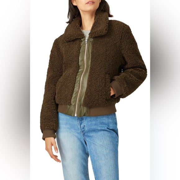 RTR Blank NYC Faux Fur Dark Matcha Teddy Bomber Jacket $138 MSRP - Picture 1 of 15